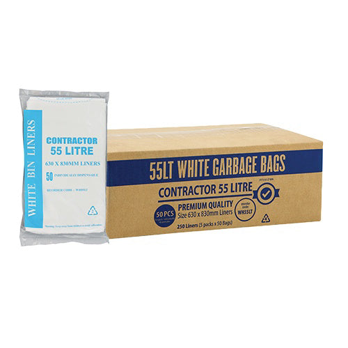 AP - CONTRACTOR BIN LINERS 55L WHITE 250