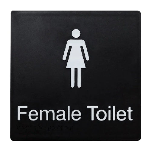 FEMALE BRAILLE TOILET SIGN BLACK